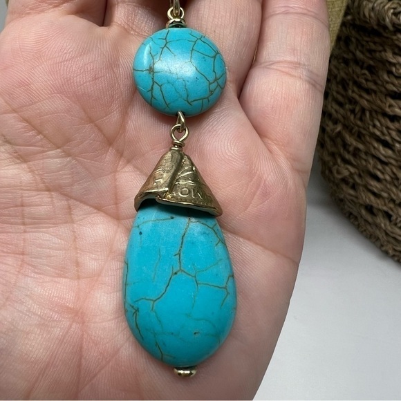 Chico's necklace turquoise howlite coin jewelry two sided gold silver tone - Picture 10 of 11